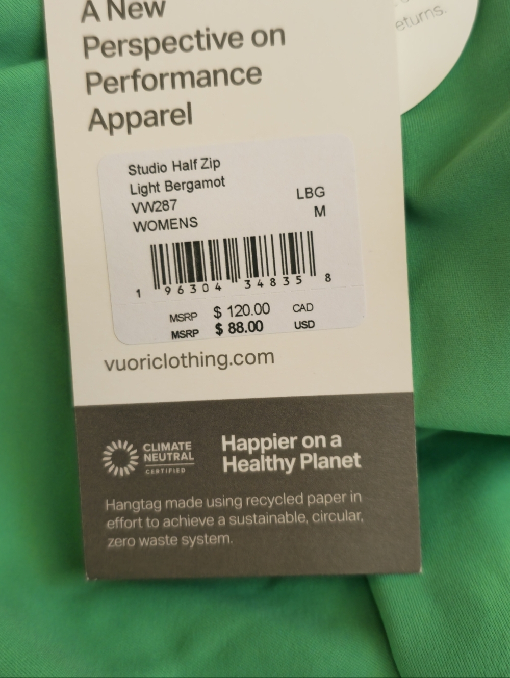 NWT Vuori Studio Half Zip In Light Bergamot Size Medium - Picture 15 of 15